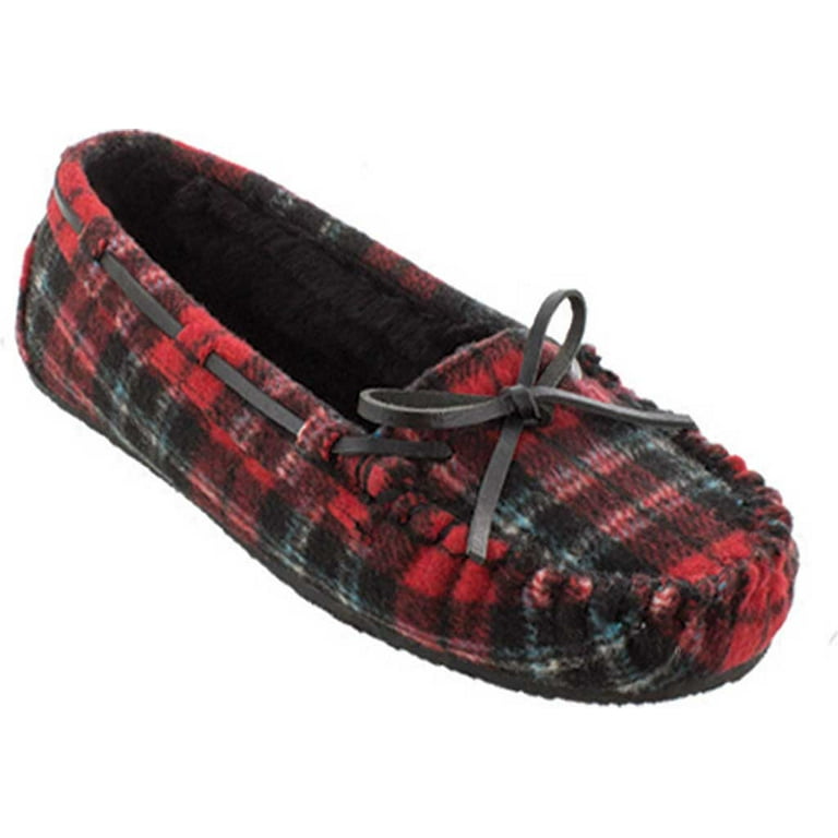 Women s Minnetonka Plaid Cally Slipper Red Fabric 7 M Walmart