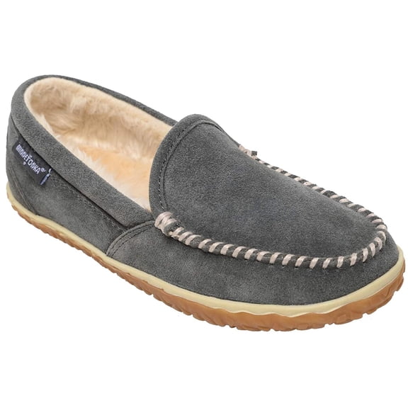 Minnetonka Women's Tempe Suede Indoor and Outdoor Slippers, Grey, 8 Wide
