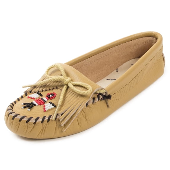 Minnetonka Women's Thunderbird Soft Leather Sole Moccasin,Natural,7 M US