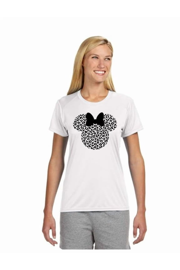 Women’s Minnie Leopard Cooling Performance Short Sleeve T-Shirt – Moisture Wicking, UPF 50 Sun Protection ( Large, White)