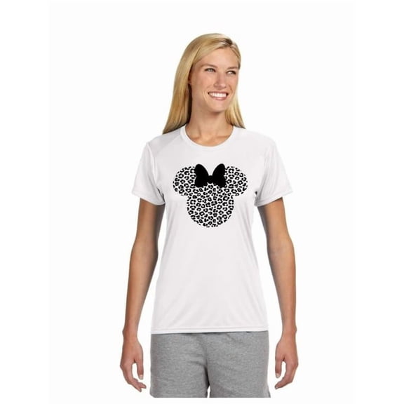 Women’s Minnie Leopard Cooling Performance Short Sleeve T-Shirt – Moisture Wicking, UPF 50 Sun Protection ( Medium, White)