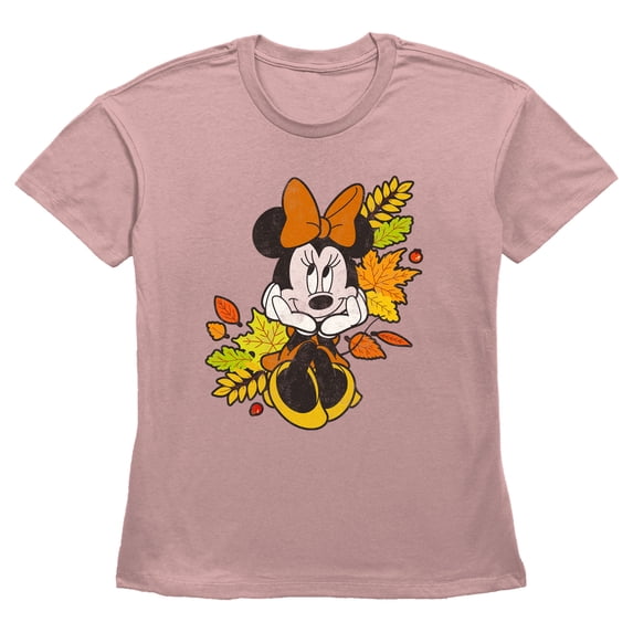 Women's Minnie Mouse Autumn Leaves Portrait Graphic Tee Desert Pink Small