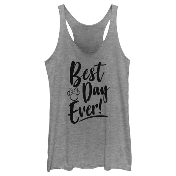 Women's Minnie Mouse Best Day Ever Logo Racerback Tank Top Gray Heather Medium