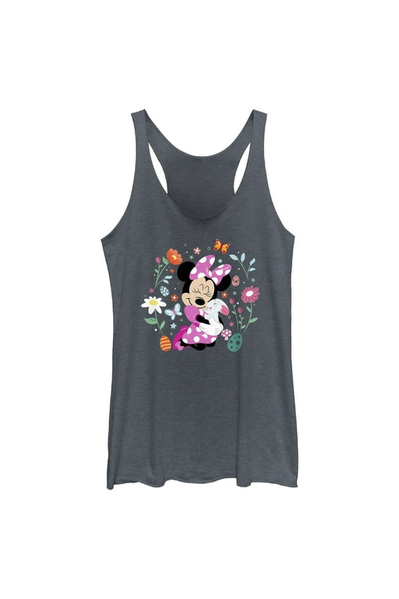 Women's Minnie Mouse Easter Bunny Hug Racerback Tank Top Navy Blue Heather X Small