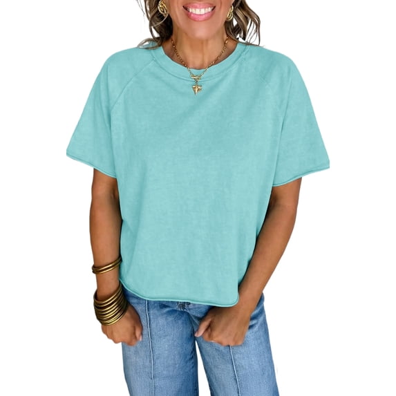 Women's Mint Green Mineral Wash Cropped Tee – Casual Boxy Fit for Everyday Wear, XL