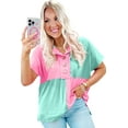 thumbnail image 1 of Women's Mint Green Two Tone Half Button Collared T-Shirt - Casual & Stylish | [ZhiHiMeRi] | (US 12-14)L, 1 of 12