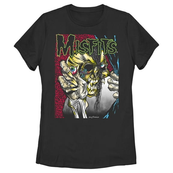Women's Misfits Colorful Eye Skull Poster Graphic Tee Black Small