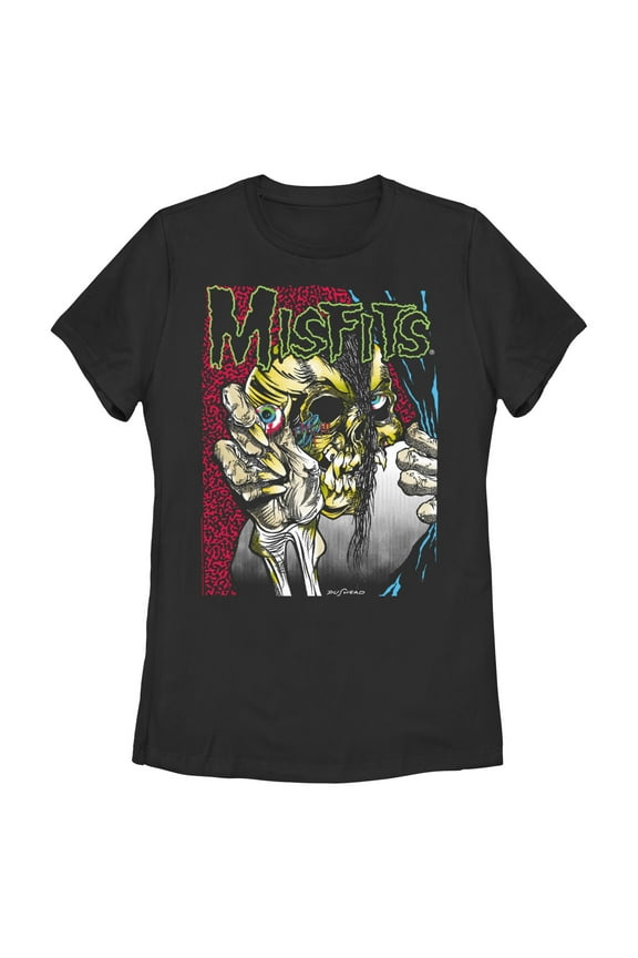 Women's Misfits Colorful Eye Skull Poster  Graphic Tee Black X Large