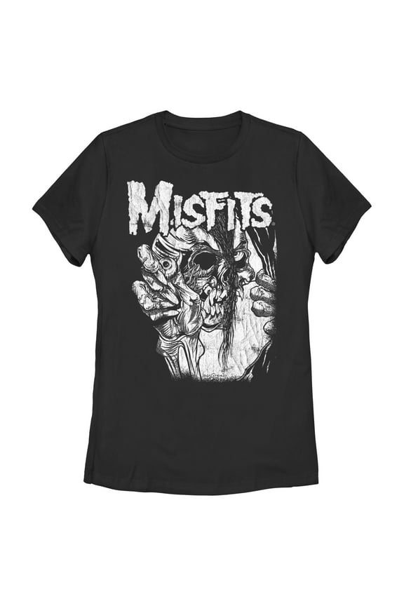 Women's Misfits Distressed Eye Skull Graphic Tee Black Small