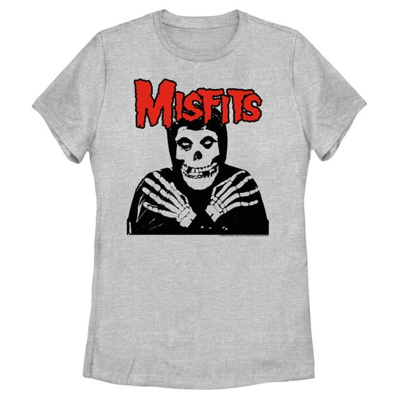 Women's Misfits Fiend Skull Red Logo Graphic Tee Athletic Heather Small
