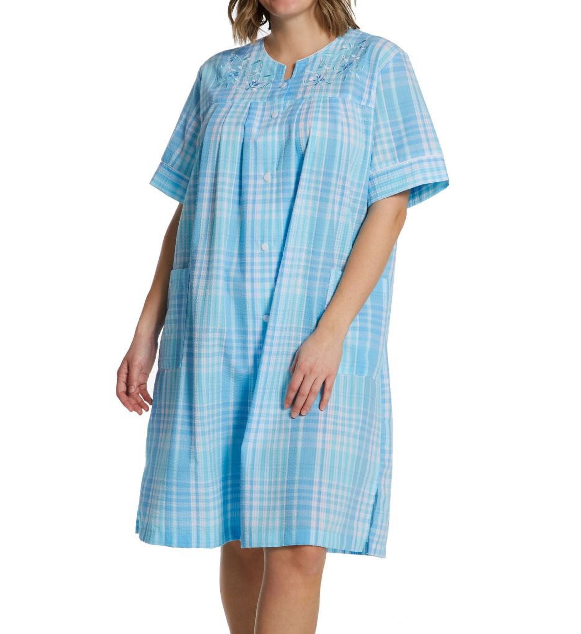 Women's Miss Elaine 857603X Plus Size Seersucker Plaid S/S Short Snap ...