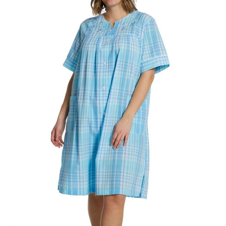 ぺぺ Seersucker Plus Size Snap Front Robes Women's Miss Elaine 857603X