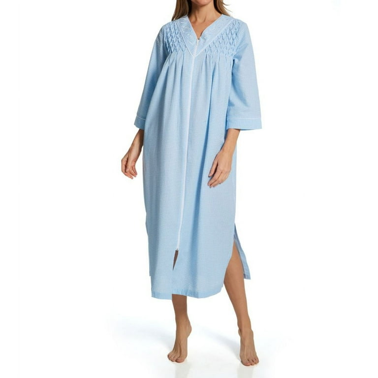 Women's Miss Elaine 867613 Seersucker 3/4 Sleeve Long Zip Robe