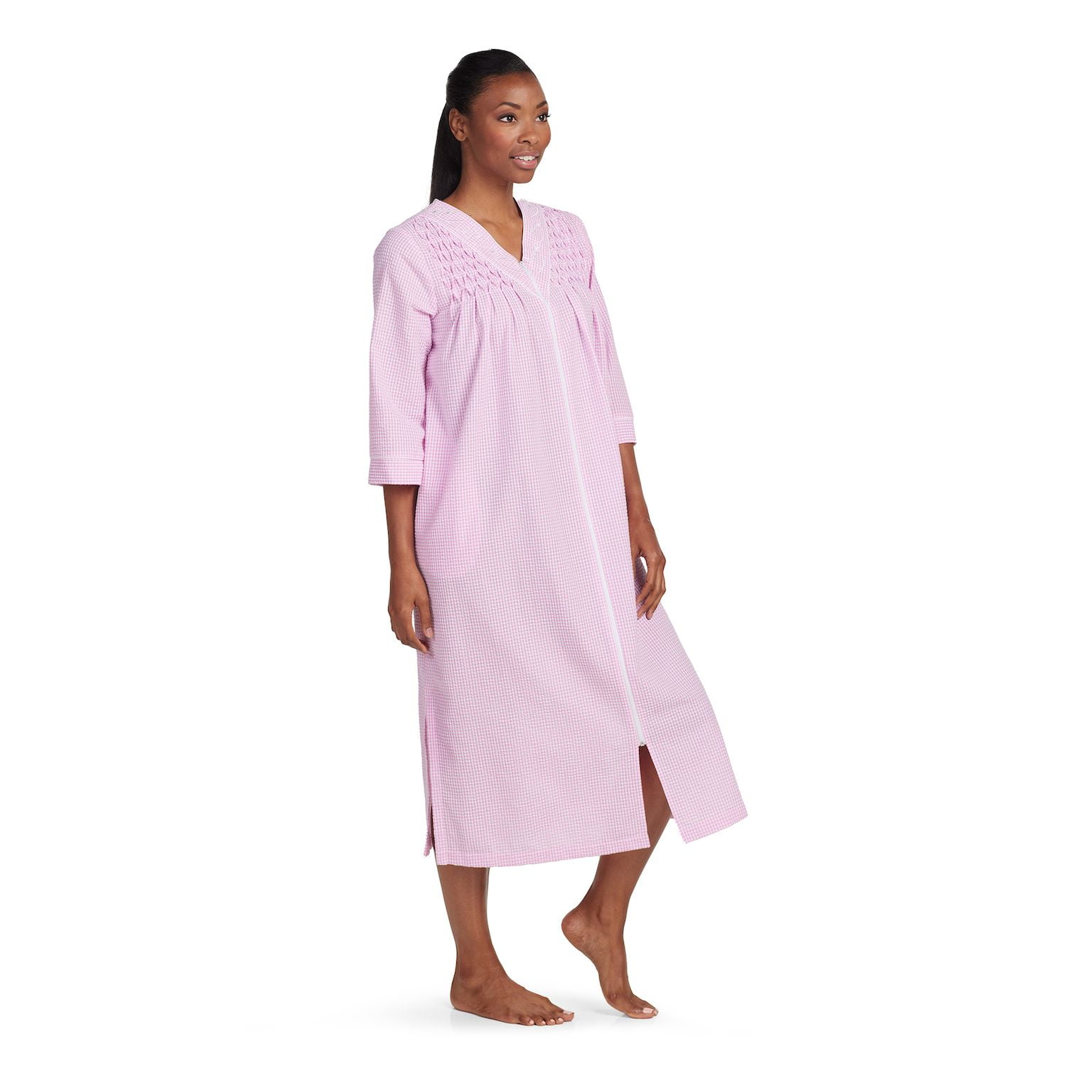Women's Miss Elaine Essentials Seersucker Long Zip Robe Color