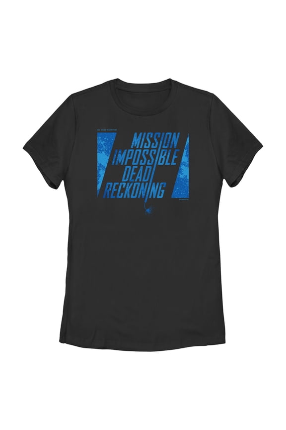 Women's Mission: Impossible Dead Reckoning Movie Logo Blue Graphic Tee Black Small