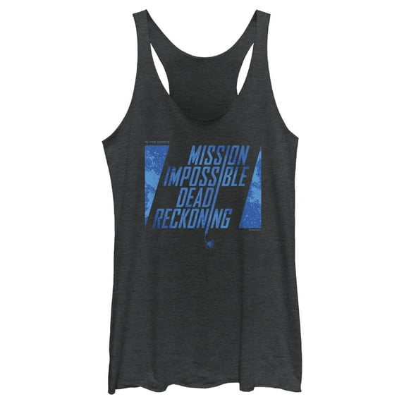 Women's Mission: Impossible Dead Reckoning Movie Logo Blue Racerback Tank Top Black Heather Small