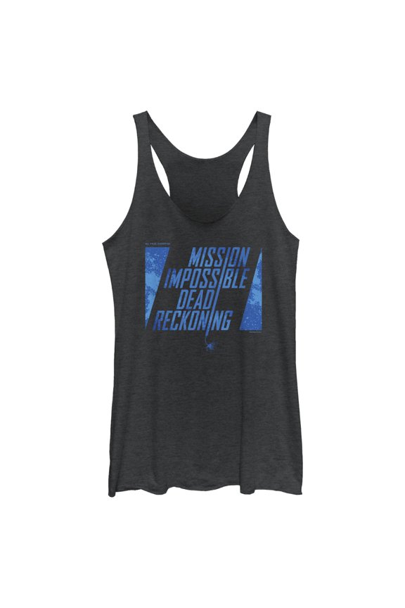 Women's Mission: Impossible Dead Reckoning Movie Logo Blue Racerback Tank Top Black Heather Small