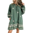 thumbnail image 1 of Women's Mist Green Boho Floral Pattern Puff Sleeve Shift Dress with Tie Neck - [ZhiHiMeRi] | (US 16-18)XL, 1 of 12