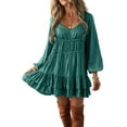 thumbnail image 1 of Women's Mist Green Tiered Ruffled Puff Sleeve Mini Dress - Elegant & Playful - [ZhiHiMeRi] | (US 12-14)L, 1 of 6