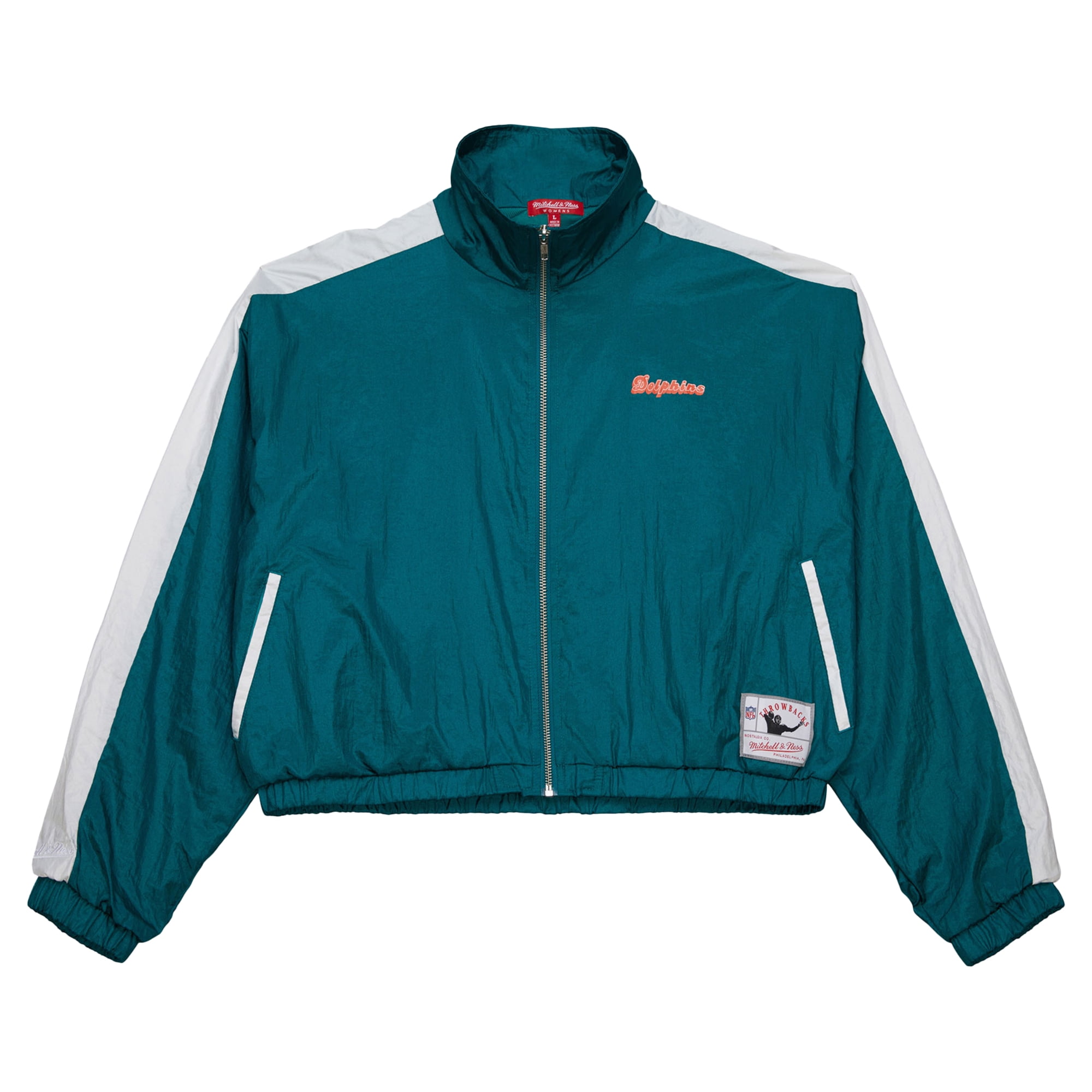 Women's Mitchell & Ness Aqua Miami Dolphins Nylon Cropped Full-Zip