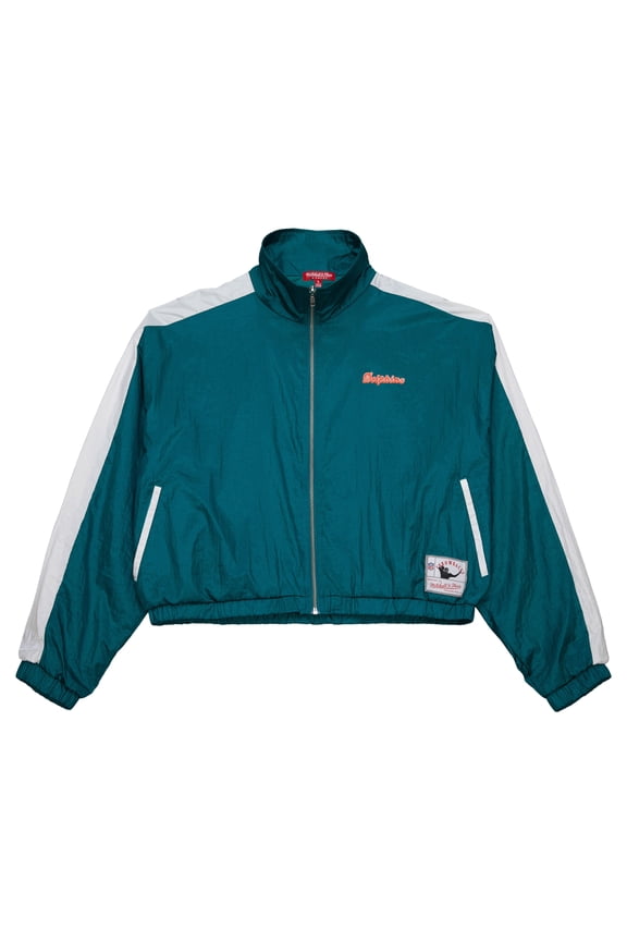 Women's Mitchell & Ness Aqua Miami Dolphins Nylon Cropped Full-Zip Jacket