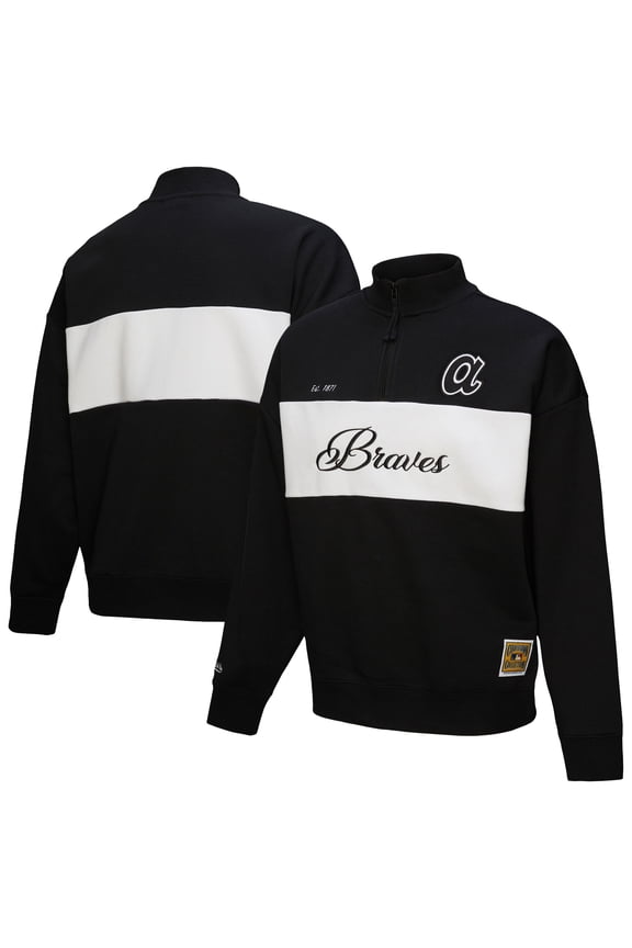 Women's-Mitchell & Ness Black Atlanta Braves Cooperstown Collection Quarter-Zip Pullover Top