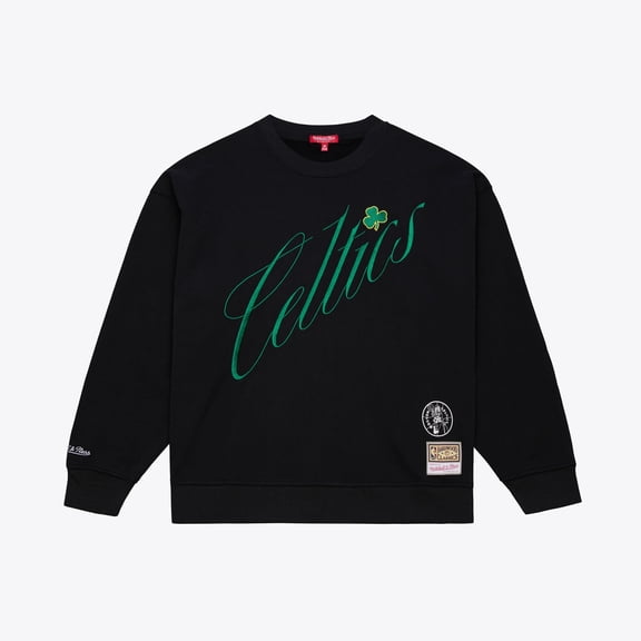 Women's Mitchell & Ness  Black Boston Celtics Hardwood Classics Script Lightweight Sweatshirt