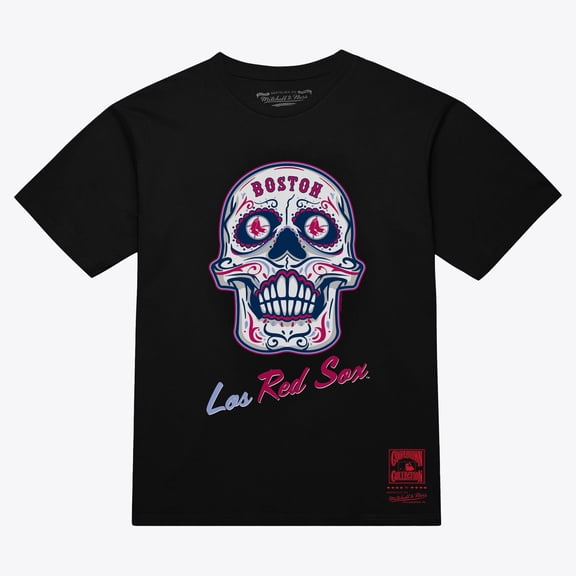 Women's Mitchell & Ness Black Boston Red Sox Sugar Skull Boxy T-Shirt