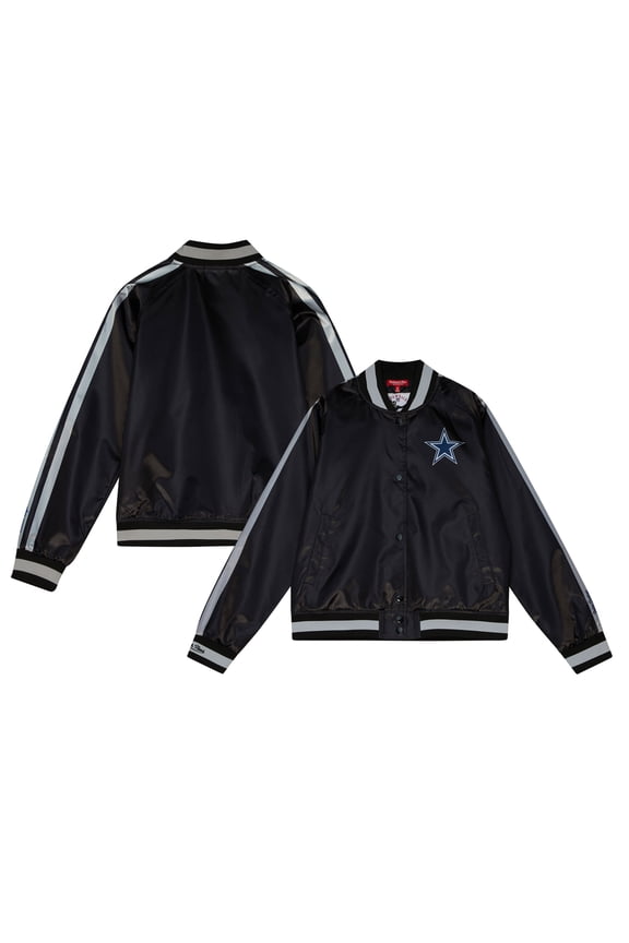 Women's Mitchell & Ness Black Dallas Cowboys Raglan Satin Full-Snap Jacket