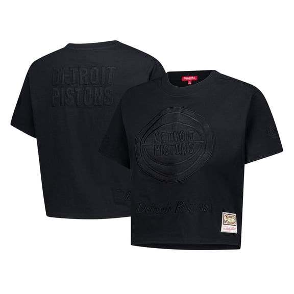 Women's Mitchell & Ness  Black Detroit Pistons Phantom Cropped T-Shirt