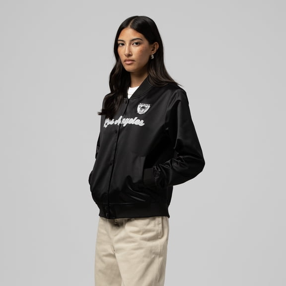 Women's Mitchell & Ness Black Las Vegas Raiders Full-Snap Satin Jacket
