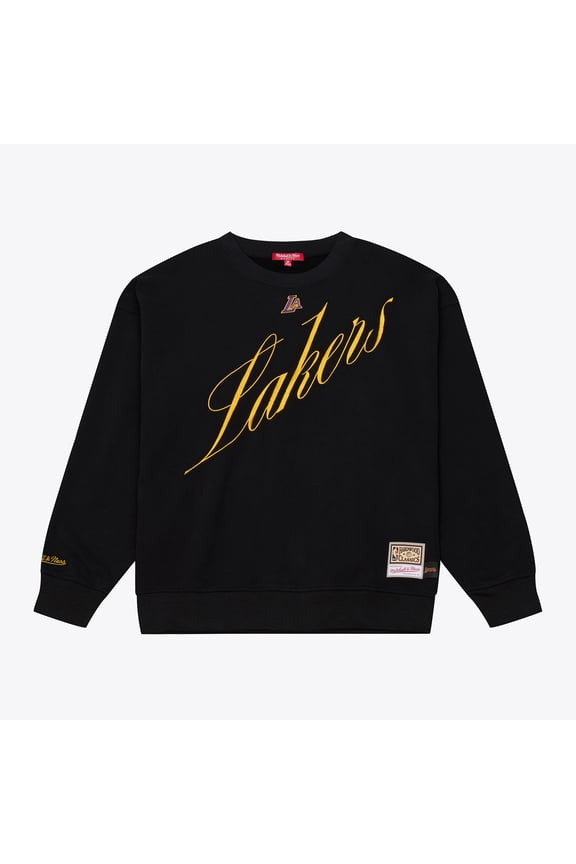 Women's Mitchell & Ness Black Los Angeles Lakers Hardwood Classics Script Lightweight Sweatshirt