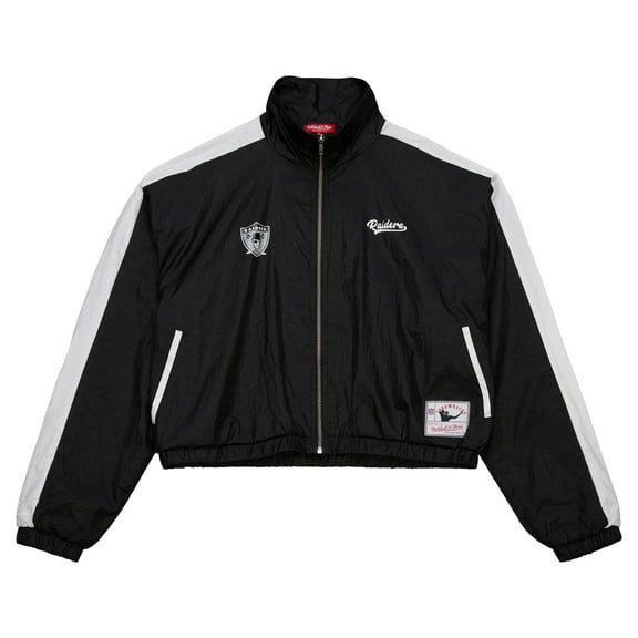 Women's Mitchell & Ness Black Oakland Raiders Nylon Cropped Full-Zip Jacket