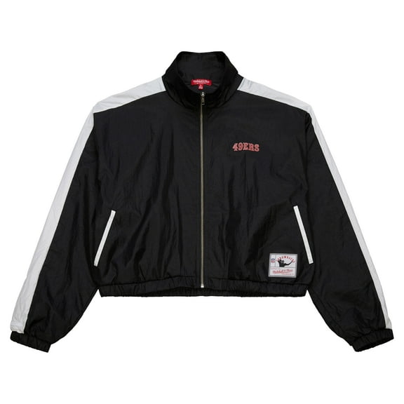 Women's Mitchell & Ness Black San Francisco 49ers Nylon Cropped Full-Zip Jacket