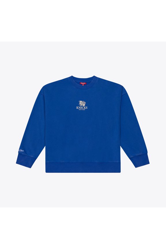Women's Mitchell & Ness Blue New York Knicks Core Essentials Micro Logo Fleece Sweatshirt