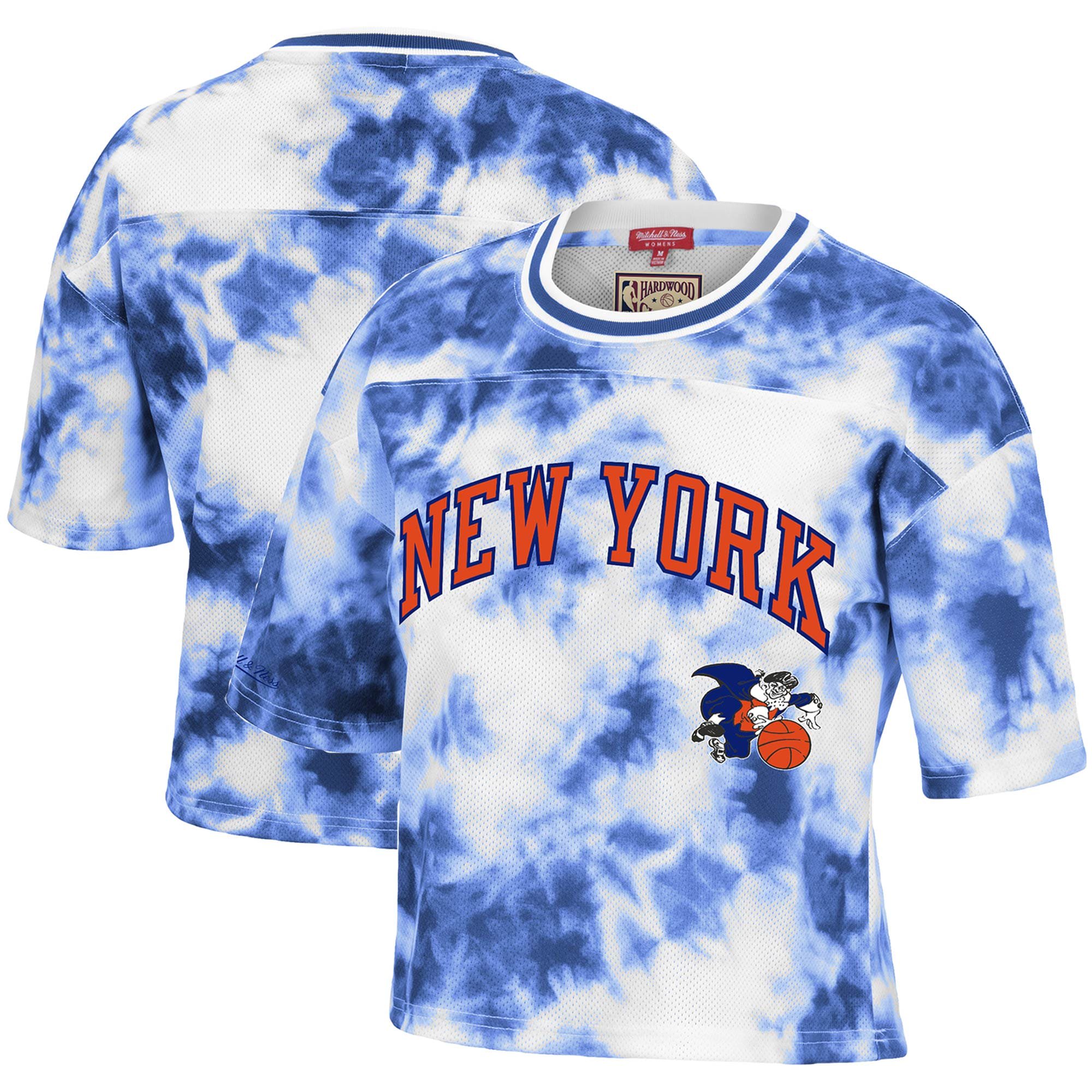 Women's Mitchell & Ness Blue/White New York Knicks Hardwood Classics Tie-Dye  Cropped T-Shirt