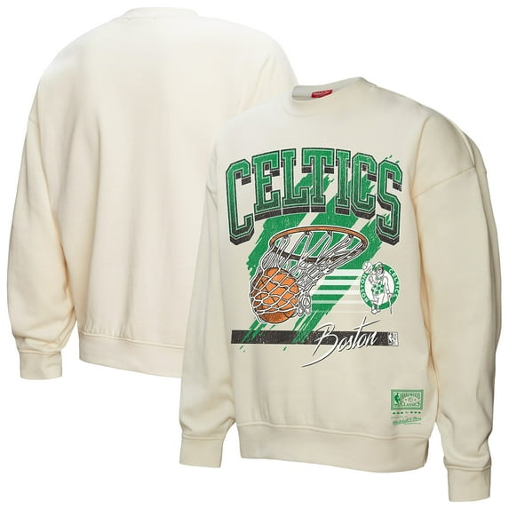 Women's Mitchell & Ness Cream Boston Celtics Brush Bucket Pullover Sweatshirt