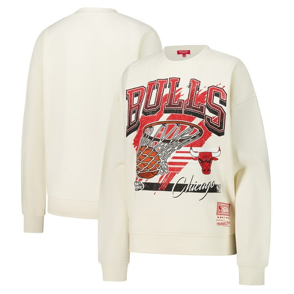 Women's Mitchell & Ness Cream Chicago Bulls Brush Bucket Pullover Sweatshirt