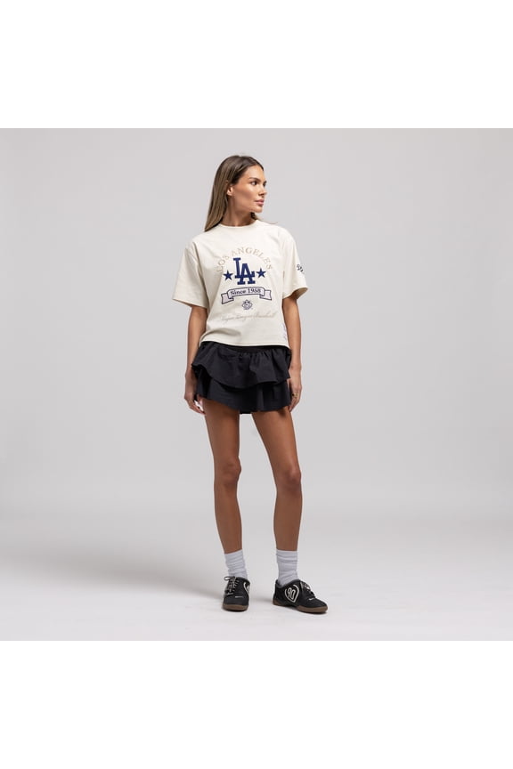 Women's Mitchell & Ness  Cream Los Angeles Dodgers Cooperstown Yacht Rock Boxy Cropped T-Shirt