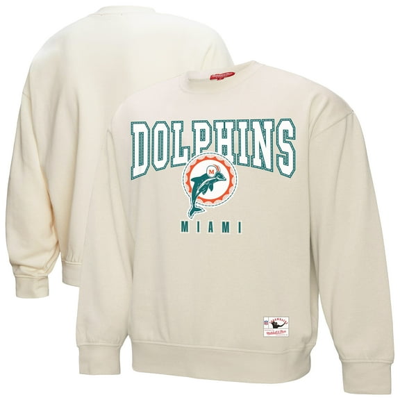 Women's Mitchell & Ness Cream Miami Dolphins Fandom Fleece Pullover Sweatshirt