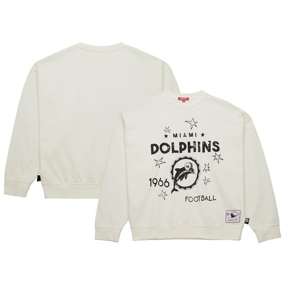Women's Mitchell & Ness Cream Miami Dolphins Throwback Logo 3.0 Pullover Sweatshirt