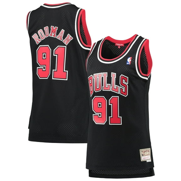 Women's Mitchell & Ness Dennis Rodman Black Chicago Bulls  Hardwood Classics Swingman Jersey