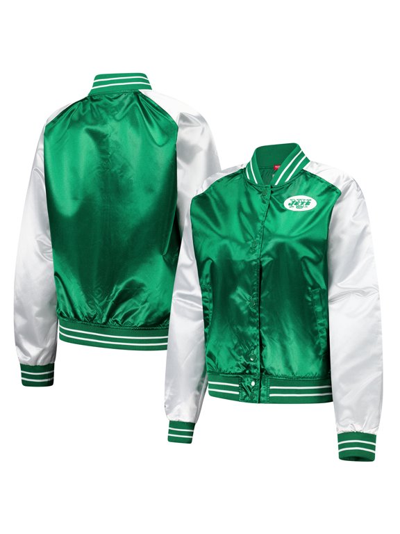 Women's Mitchell & Ness Green New York Jets Team 2.0 Satin Raglan Full-Snap Jacket