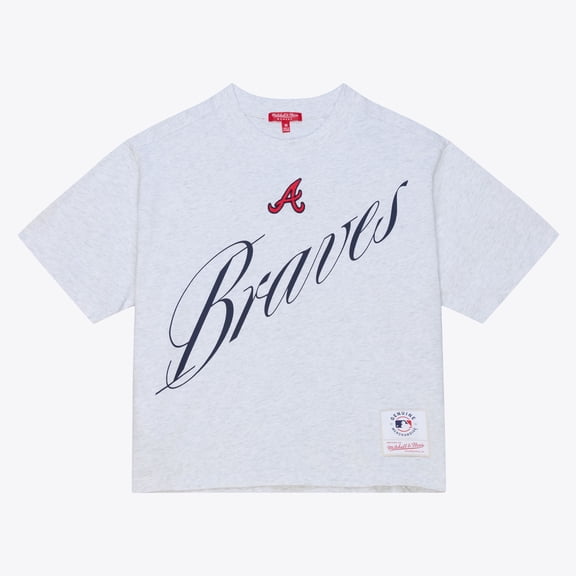 Women's Mitchell & Ness Heather Gray Atlanta Braves Script Cropped Boxy T-Shirt
