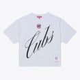 thumbnail image 1 of Women's Mitchell & Ness  Heather Gray Chicago Cubs Script Cropped Boxy T-Shirt, 1 of 5
