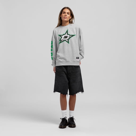 Women's Mitchell & Ness Heather Gray Dallas Stars Core 3-Hit Oversized Sweatshirt