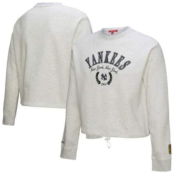 Women's Mitchell & Ness Heather Gray New York Yankees Cropped Toggle Pullover Sweatshirt