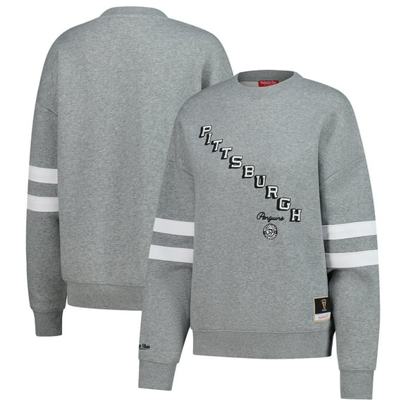 Women's Mitchell & Ness Heather Gray Pittsburgh Penguins Logo Lightweight Pullover Sweatshirt