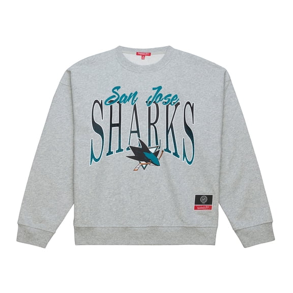 Women's Mitchell & Ness Heather Gray San Jose Sharks Hockey Night Sweatshirt