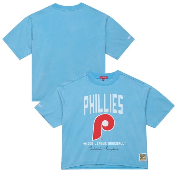 Women's Mitchell & Ness  Light Blue Philadelphia Phillies Cooperstown Cropped Boxy T-Shirt
